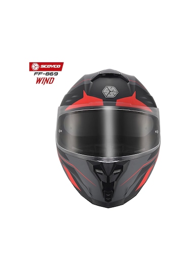 Scoyco FF-869 Wind Güneş Vizörlü Kapalı Kask Gri - Kırmızı - Mat Siyah