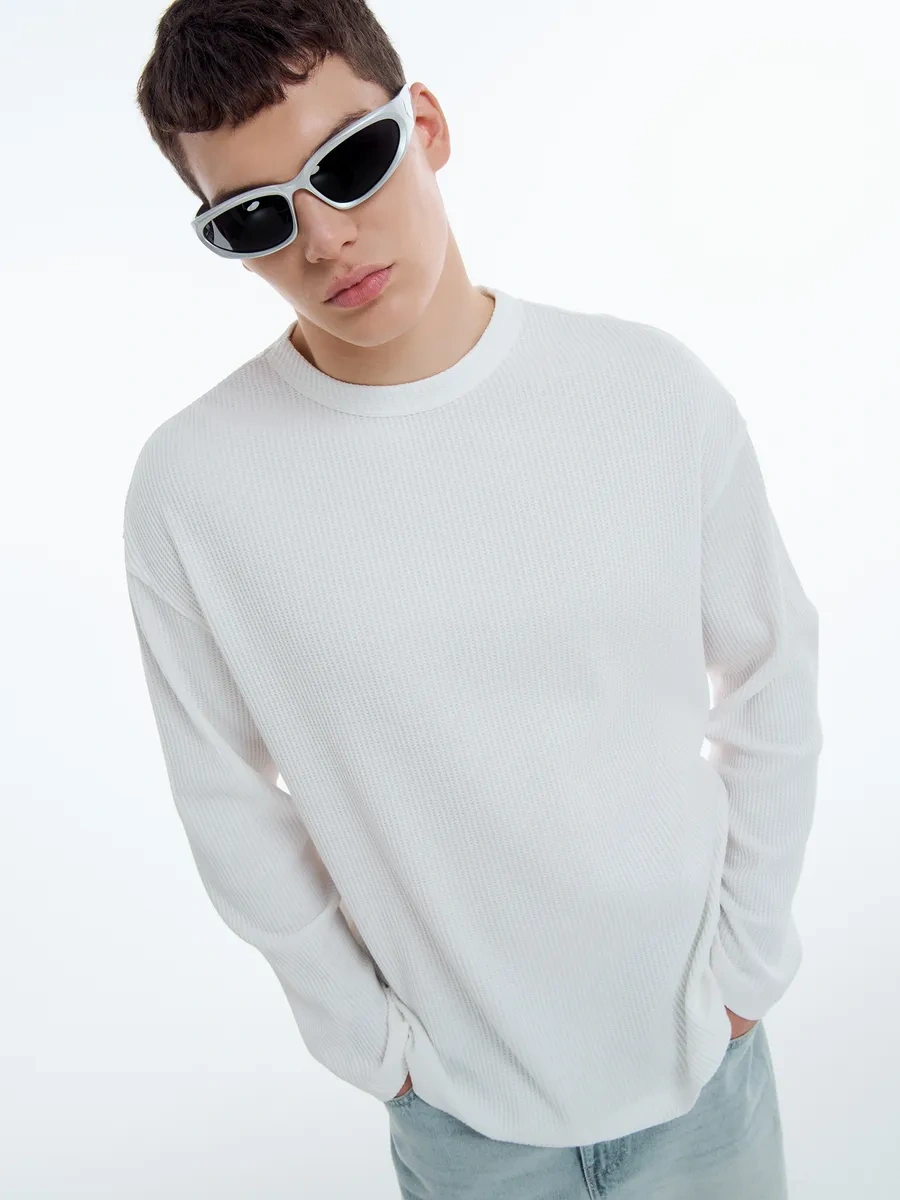 Tvoe Temel Wafer Uzatılmış Kol Süveter 451270141 Beyaz