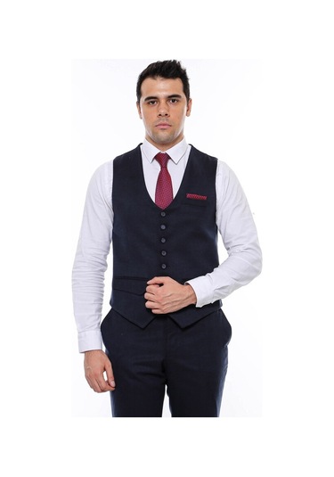 8 Düğmeli Desensiz Lacivert Yelek 001
