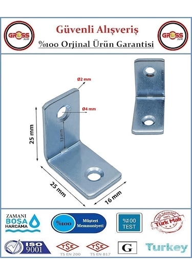Masa Gönye - 15x25x25 Mobilya Bağlantı L Köşebenti - 10 Adet Saten