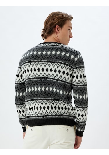 Koton Triko Kazak Bisiklet Yaka Desenli Uzun Kollu Antrasit Desenli 5wam70065ht Antrasit