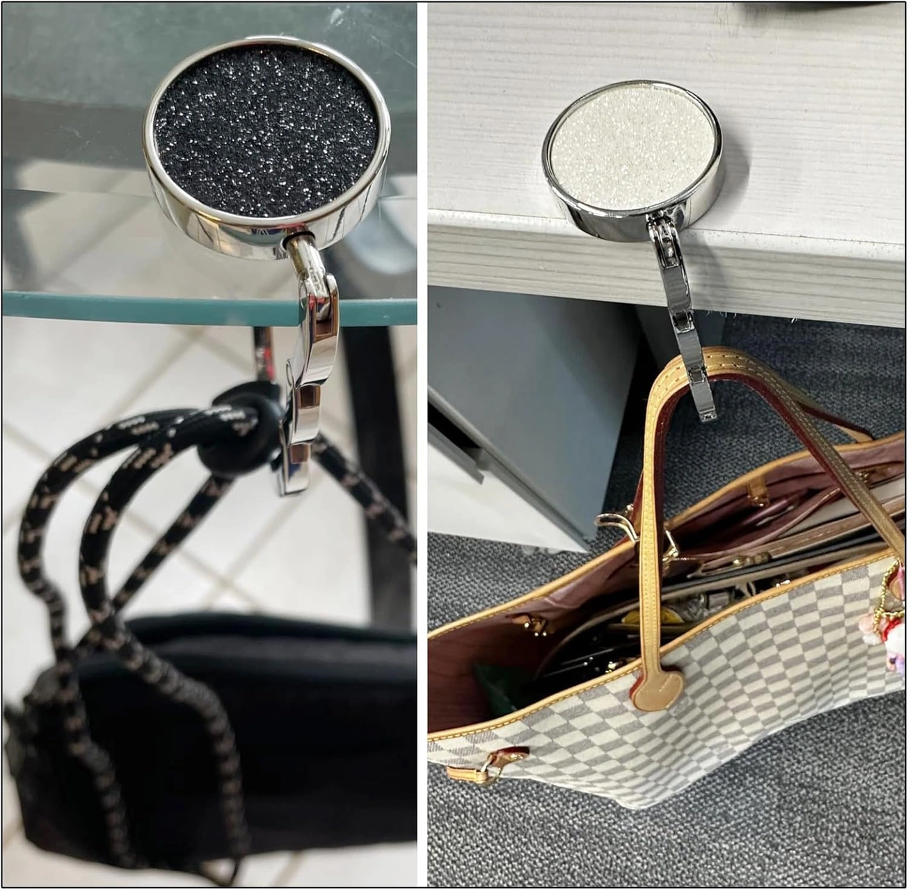 Skycity Kadın Çanta Askısı Çift Paket Katlanabilir Ve Taşınabilir Kaymazlı Zink Alyüminyum Restoran Ve Ofis Kullanıma Uygun Siyah