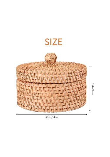 Bosphorusboutique02 El Dokuma Rattan Meyveli Kek Kutusu Şapka Kapaklı 14x8cm Rattan Hasır Diğer Diğer