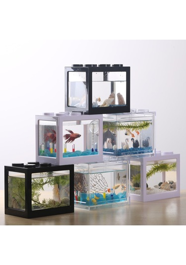 Vkemall Mavi Plastik Mini Akvaryum - 12x8x10.5cm Kreatif Balık Yetiştirme Kutusu