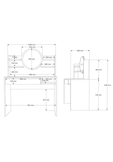 Robin Home Paris Makyaj Masası Aynalı Raflı Çekmeceli Beyaz