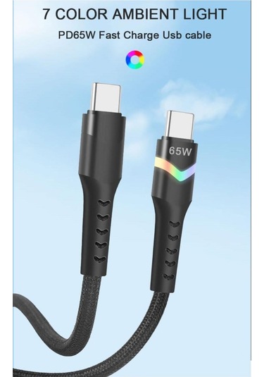 Nr9 Type-c To Type-c iPhone Uyumlu Android 65w Pd Led Işıklı Kabl