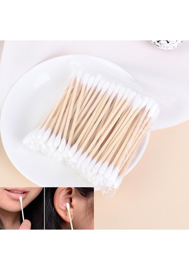 Kulak Temizliği Ve Makyaj İçin Çift Uçlu Pamuklu Çubuklar Sivri Tahta Çubuklu Steril Pamuklu Çubuklar
