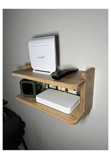 Dekoratif İkili Raf, Aksesuar Rafı, İki Bölmeli Modem Rafı