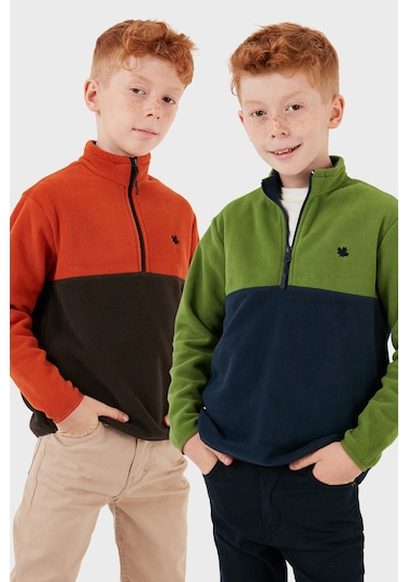 Lela Yumuşak Dokulu Yarım Fermuarlı Renk Bloklu Dik Yaka 2'Li Paket Çocuk Polar 5905004S2 Orange Antrasit-Yeşil Lacivert Lela Yumuşak Dokulu Yarım Fermuarlı Renk Bloklu Dik Yaka 2'Li Paket Çocuk Polar 5905004S2 Orange Antrasit-Yeşil Lacivert