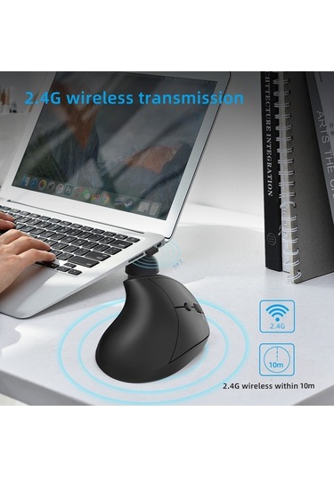 Novahub Hxsj X10 Kablosuz Dikey Fare - 3 Dpı Ayarlı, 600mah Şarjlı, Ergonomik Tasarım, Siyah/gri, 10m İletim Mesafesi 001