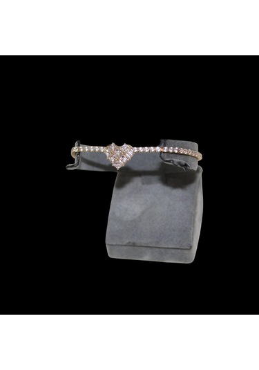 Kalp Işıltı Zirkon Taşlı Çelik Bileklik 17 Cm Kalp Model Altın Renk Kadın Çelik Bileklik Gold