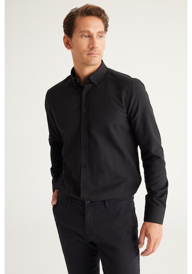 AC&Co / Altınyıldız Classics Erkek SIYAH Tailored Slim Fit Dar Kesim Düğmeli Yaka Oxford Gömlek - Siyah AC&Co / Altınyıldız Classics Erkek SIYAH Tailored Slim Fit Dar Kesim Düğmeli Yaka Oxford Gömlek - Siyah