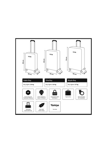 Ççs 5224 Polipropilen Üçlü Set Valiz Siyah Çok Renkli