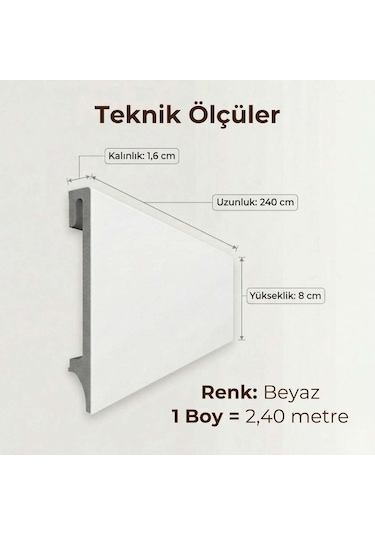 Espumo Kompozit Süpürgelik 8 cm Beyaz | Suya Dayanıklı Parke Duvar Süpürgelik 2,40 m ESP201