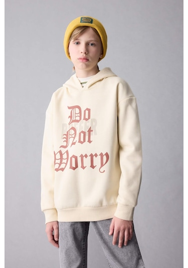 Defacto Erkek Çocuk Oversize Geniş Kalıp Kapüşonlu Yazı Baskılı Kalın Sweatshirt D1908A824WNBG759