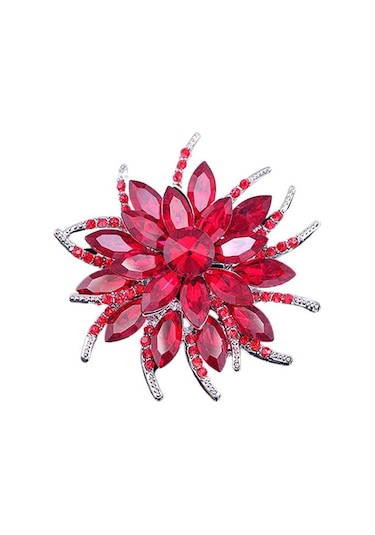 Kırmızı Düğün Gelin Büyük Çiçek Parlak Rhinestone Bayan Eşarp Broş Pin Takı Dekor