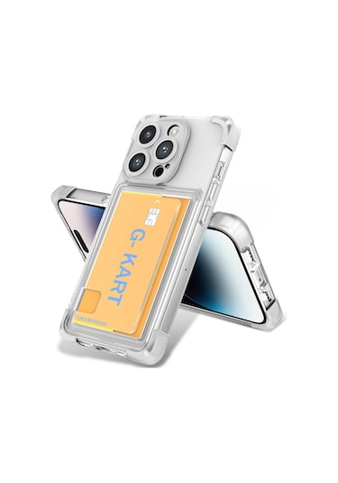 iPhone Uyumlu 14 Pro Kılıf Şeffaf Arkası Kartlık Bölmeli Shockproff Şeffaf Kapak
