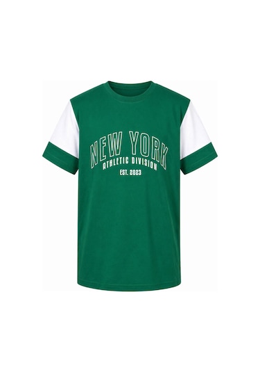 Trender New York Baskı Yeşil Erkek Çocuk T-shirt 8030