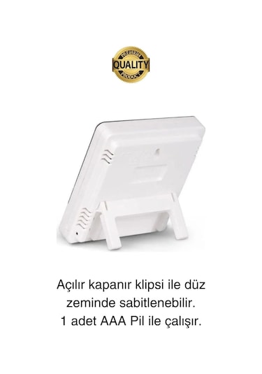 Premium Dijital Masaüstü Lcd Ekran Isı Sıcaklık Ve Nem Ölçer Termometre Saat Alarm Pilli Beyaz