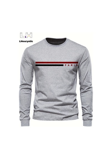 Guılanerkek %100 Saf Pamuk Paris Baskılı Uzun Kollu Tişörtaçık Açık