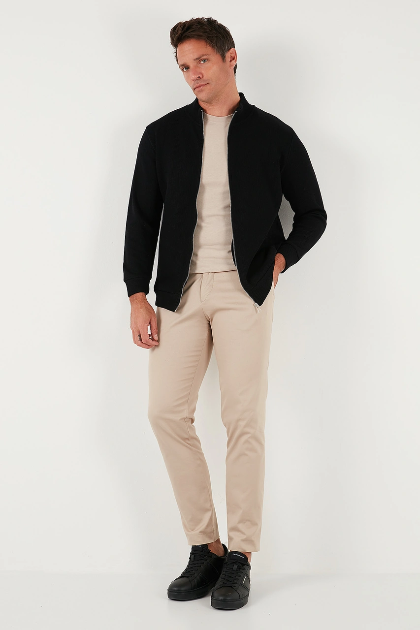 Buratti Pamuklu Relaxed Fit Dik Yaka Fermuarlı Erkek Hırka 5901075 Siyah