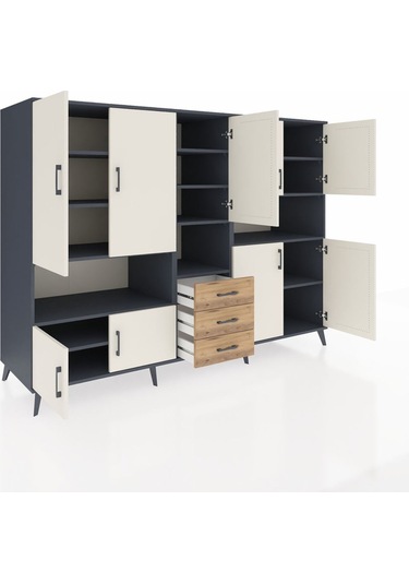 Kronos Dolap 13 Raflı 3 Çekmeceli 9 Kapaklı 220x59x163 Antrasit-a Antrasit-aytaşı/çam