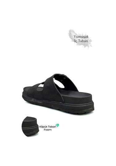2161 Çift Tokalı Tam Anatomik Tabanlı Günlük,umre Ve Hac İçin Uyumlu Erkek Terlik Siyah