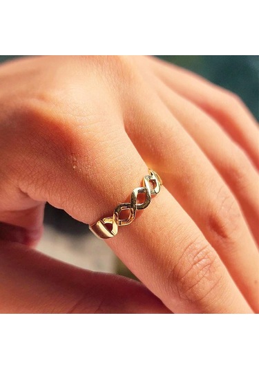 Örgü Altın Yüzük - 14 Ayar Altın Örgü Taşsız Minimal Yarım Tur Kadın Yüzük - Eşe Sevgiliye Yüzük Sarı Altın