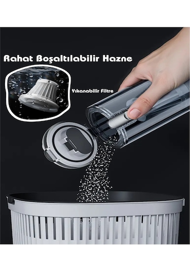 H-8083 20.000pa Kablosuz Oto Araç Süpürgesi Şarjlı 3 Kademeli Profesyonel Ultra Çekim Güçlü Mini Gümüş Gri