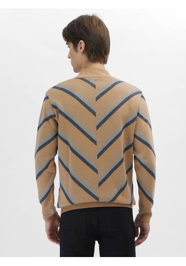 Deve Tüyü Yarım Balıkçı Yaka Desenli Pamuk Karışımlı Triko 602505 Deve Tüyü
