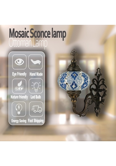 Mozaik Aplik Otantik Gece Lambası El Yapımı Mozaik Bahçe Aplik Diğer