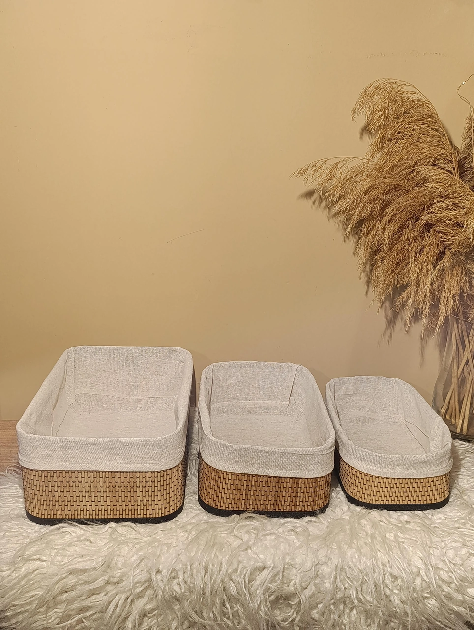 3'lü Bambu İçi Bezli Kutu / Organizer / Düzenleyici Diğer