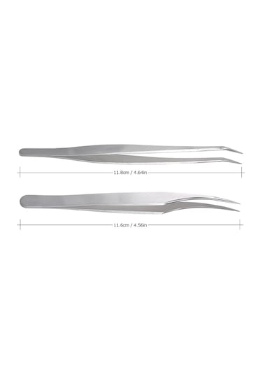 Teltree "2'li Paslanmaz Çelik Kirpik Uzatma Maşası Seti - Düz Ve Kavisli Uçlu, Taşıma Kutusu Hediyeli"