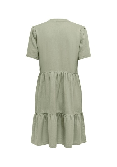 Only Kadın V Yaka Kısa Kollu Keten Elbise Cok Renklı