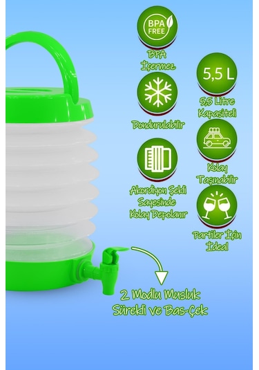Musluklu Katlanır Su Bidonu Outdoor Akordiyon Kamp Çeşme Piknik Damacana İçecek Şişesi Kova Yeşil