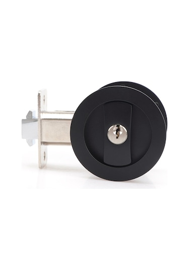 Nayomiglow Sürgülü Cep Kapı Kilidi Siyah Gizlilik Yuvarlak Cep Kapı Donanımı Siyah Çağdaş Cep Kapı Kilidi Anahtarlı