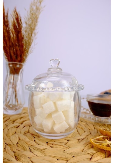 Digithome Kalp Boncuklu Cam Kaşıklı Şekerlik Bal Kavanozu - Sur-27 C320.049