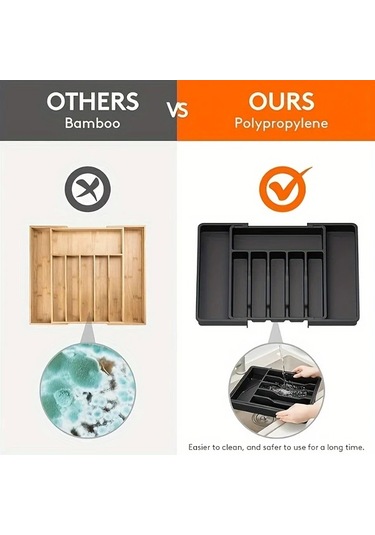 Honeybeeshop Gri Çatal Bıçak Düzenleyici Geri Çekilebilir Genişletilebilir Büyük Kapasiteli Mutfak Saklama Kutusu Çekmece Dolap İçin Gri