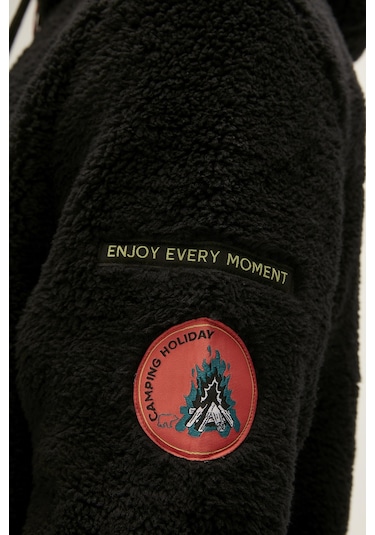 Bad Bear Shaggy Plush Full-zip Siyah Peluş Erkek Kapüşonlu Sweatshirt-siyah Siyah