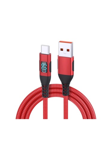 Willowhaven 1 Adet 60w Dijital Ekranlı Usb Type C Hızlı Şarj Kablosu 10ft Kırmızı