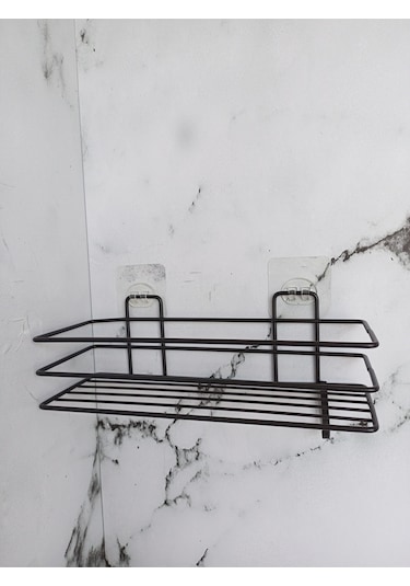 Yapışkanlı Kancalı 2 Adet Banyo Rafı Mat Siyah Banyo Duş Rafı Siyah