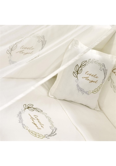 Meltem Kids Angel Nakışlı Pamuklu Bebek Uyku Seti 60 x 120 CM Ekru