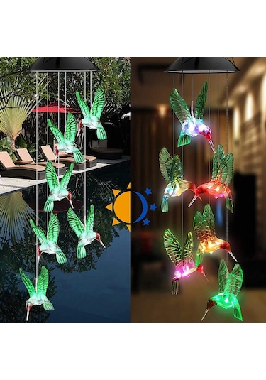 Solar Led Işıklı Kuşlu Bahçe Dekoru 6 Ledli,renkli Işık
