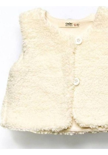 Kız Bebek Peluş Yelek-14866 Ekru