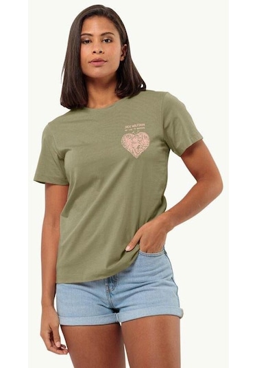 Jack Wolfskin Discover Heart T W Kadın Tişört 1809701-4511 Yeşil