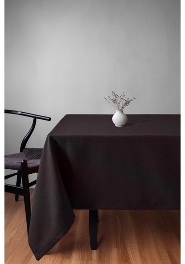 Keten Dokulu Füme Masa Örtüsü Zengin Renk Seçenekli Siyah