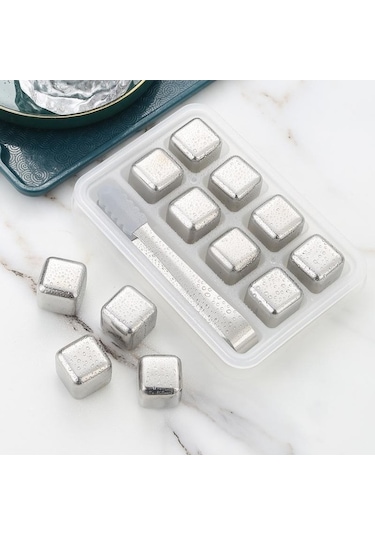 Novahub 304 Paslanmaz Çelik Buz Küpleri Gıda Sınıfı Dondurulmuş Buz Tartar Seti İçecek Bira Viski Buz Küpleri Metal Buz Küpleri 8 Gümüş Gümüş