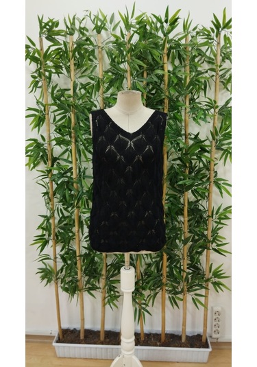 Leyla Sanat Sanata Yeni Bir Bakış Açısı Kadın Askılı Yakalı Desenli Triko Bluz Siyah