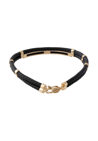 Cenova Kuyumculuk 14 Ayar Altın Çift Kordonlu Siyah Kauçuk Erkek Bileklik Siyah