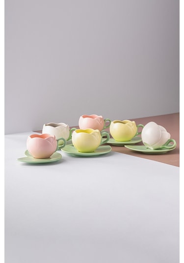 İstanbul Porselen Lale Kahve Fincan Takımı Çok Renkli 90 ML 6'lı